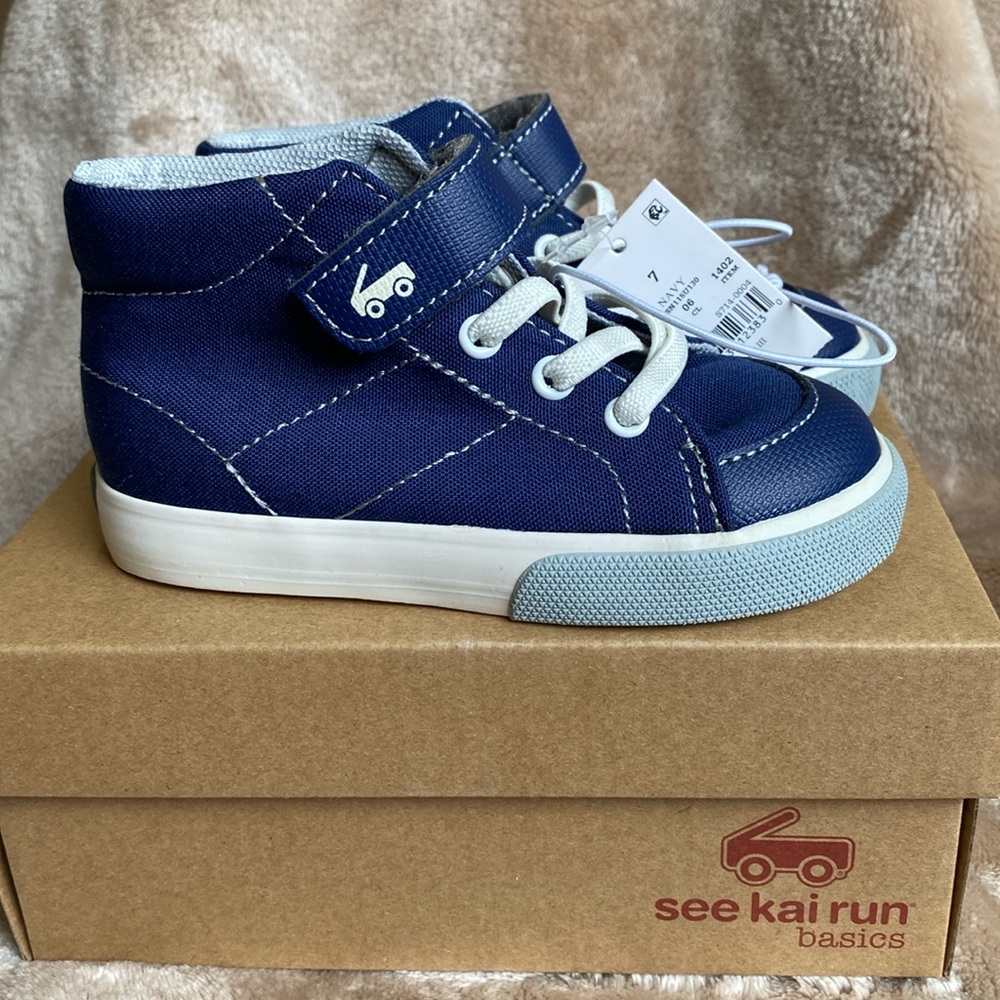 See Kai Run Belmont III Navy Blue High Top Canvas Sneakers Boy Size 7